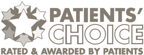 Patients' Choice Award logo with star design.